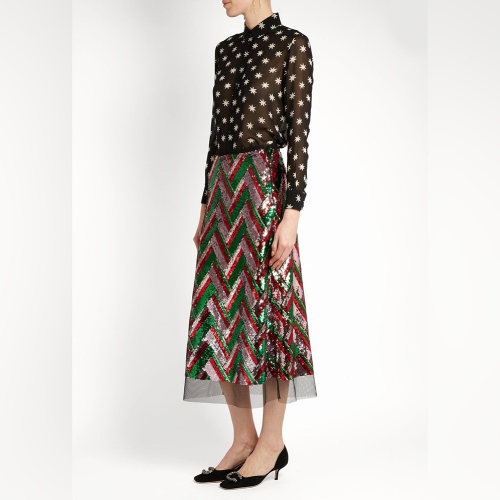 Gucci chevron midi sequin skirt